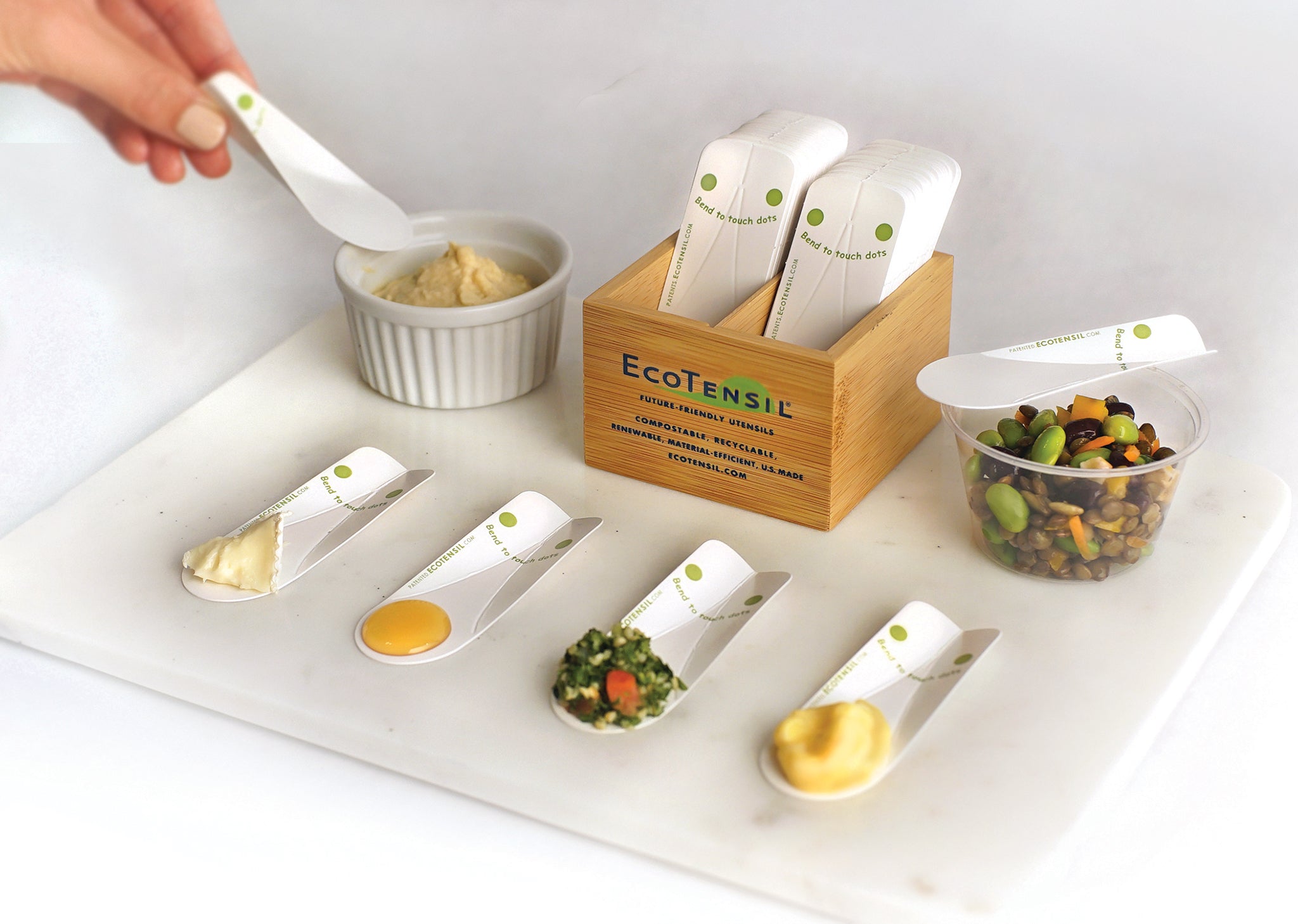 EcoTaster sampling spoons, by EcoTensil are a great way to achieve your zero waste goals for food demos! 