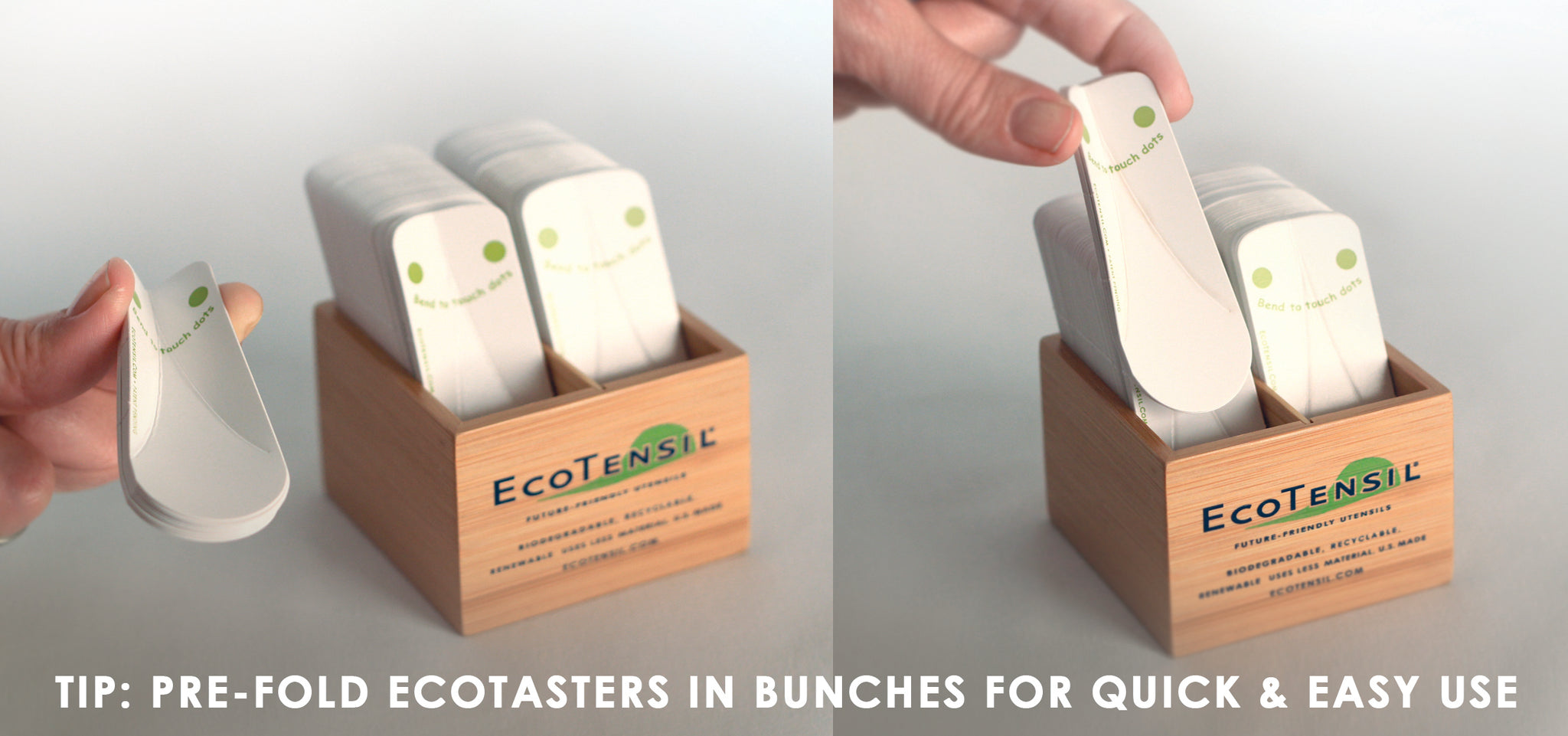 EcoTaster® Mini Starter Kit: Case of 1,000 Compostable Tasting Spoons 3.25" (83mm) Bamboo Dispenser Included