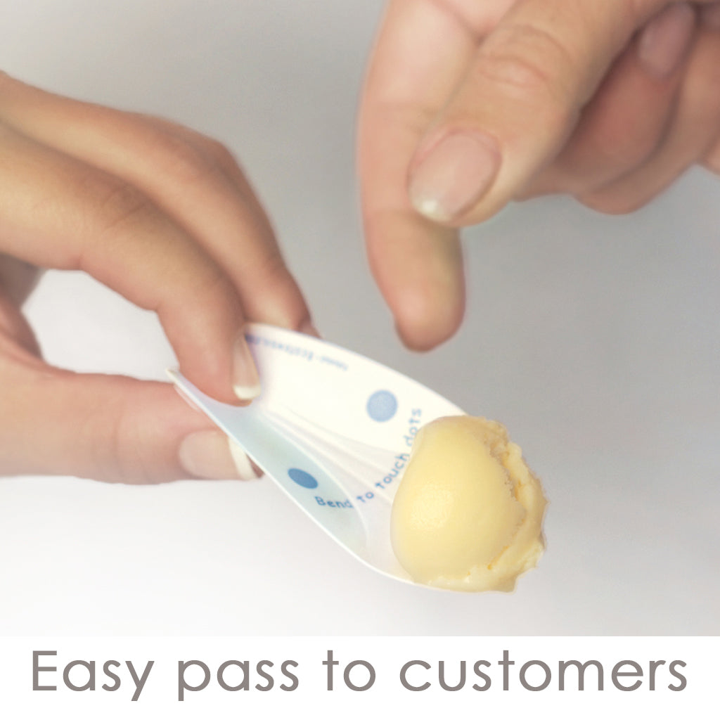 iScoop™ (AquaDot™) Starter Kit: Case of 1,000 Ice Cream Spoons 3" (73mm) Bamboo Dispenser Included