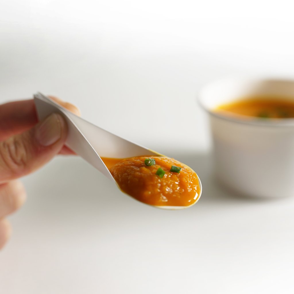 EcoTaster Mini taste testing spoon is an eco friendly way to serve mac n cheese, soup and couscous salad.