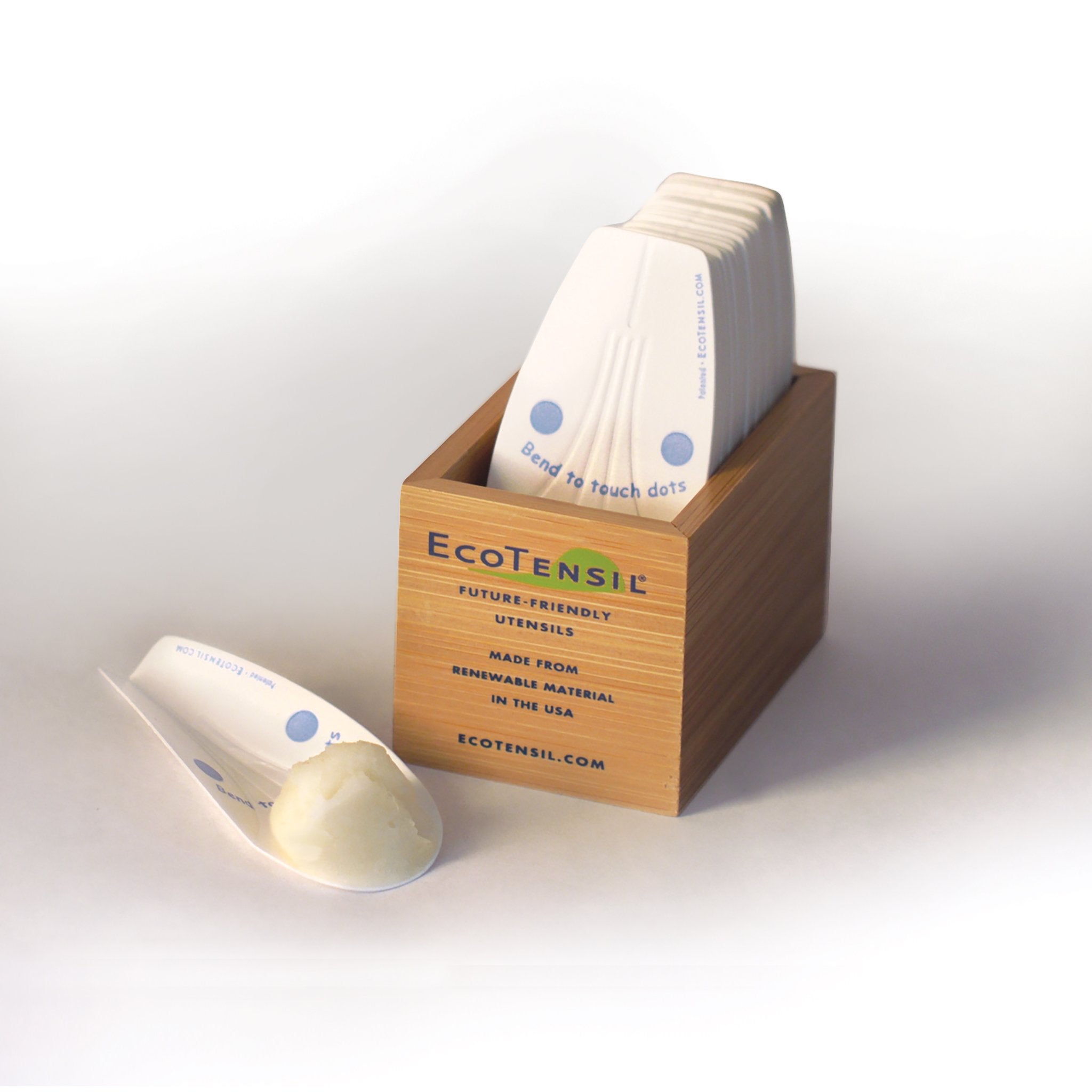 iScoop™ (BlueDot™) Starter Kit: Case of 1,000 Ice Cream Spoons 3" (73mm) Bamboo Dispenser Included