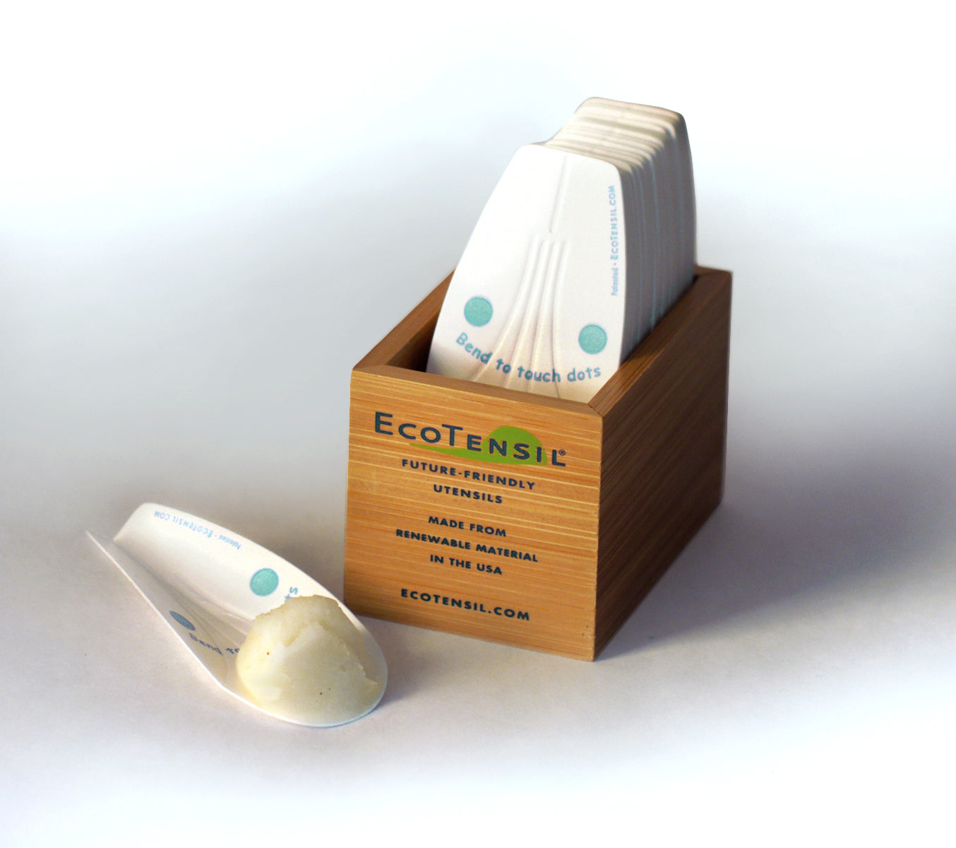 iScoop™ (AquaDot™) Starter Kit: Case of 1,000 Ice Cream Spoons 3" (73mm) Bamboo Dispenser Included